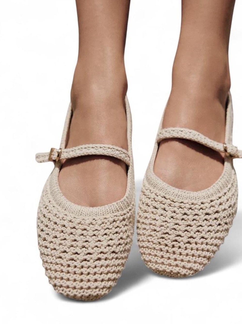Zara Cream Crochet Mary Jane Flats with Buckle Strap. Brand new.